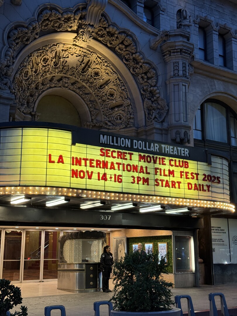 The Million Dollar Theater marquee celebrating the 2025 Los Angeles International Film Festival